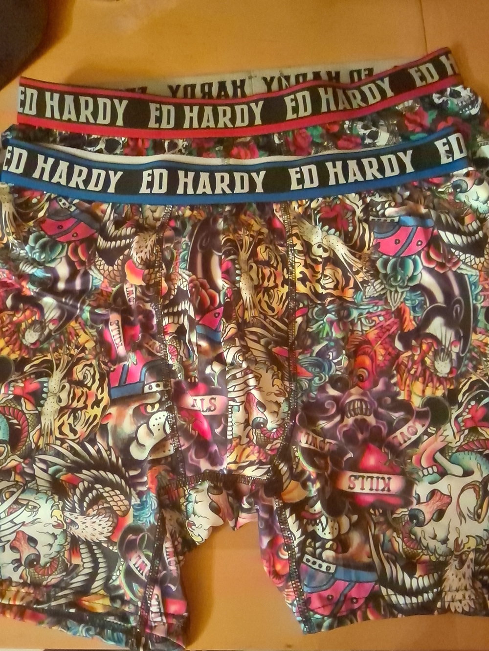 Ed Hardy Vibrant Multicolor Tattoo-Print Boxer Briefs with Branded Waistband
